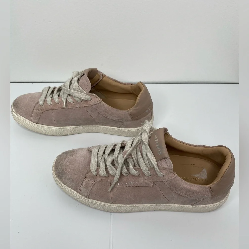 Allsaints Distressed Pink Look Pink Sheer Suede Sneakers Like New - Picture 7 of 8